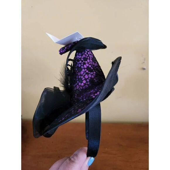 Witch hat purple and black adult Halloween headband - Picture 4 of 4